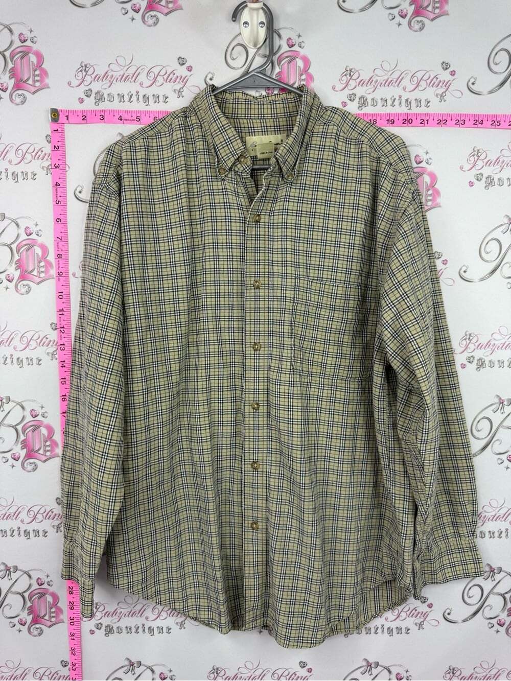 Eddie Bauer shirt plaid Men's Beige and Blue Plaid Button-Down Shirt